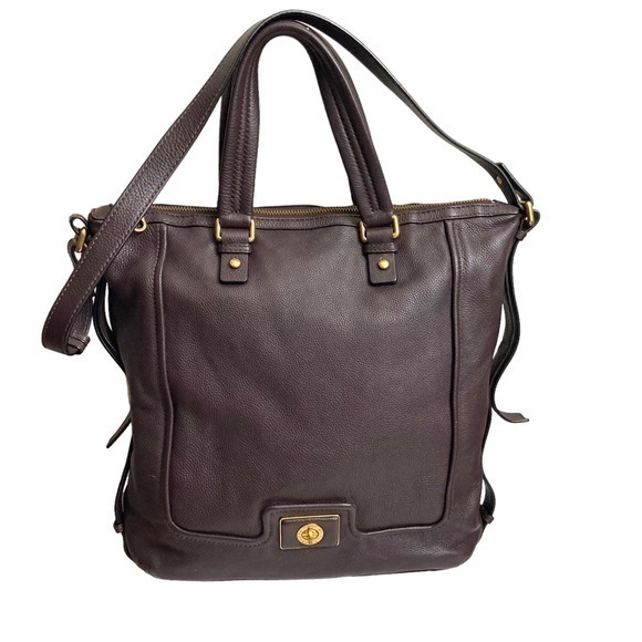 Marc By Marc Jacobs Burgandy Purpke Brown Leather 2 Way Tote Shoulder Bag Purse